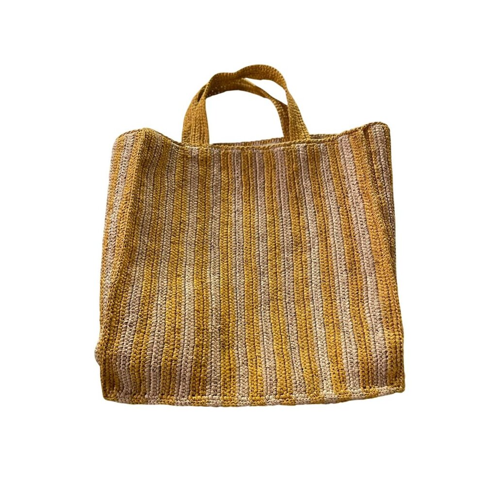 Mar Y Sol Straw Amalfi Tote Bag Used Striped Sunflower / Natural - Picture 3 of 16